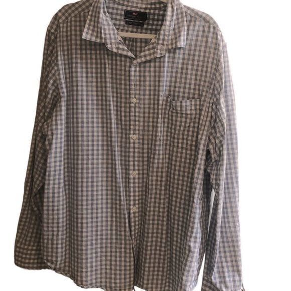 Vineyard Vines Other - Vineyard Vines Linen Blend Blue White Check Slim Fit Murray Button Down Size XL